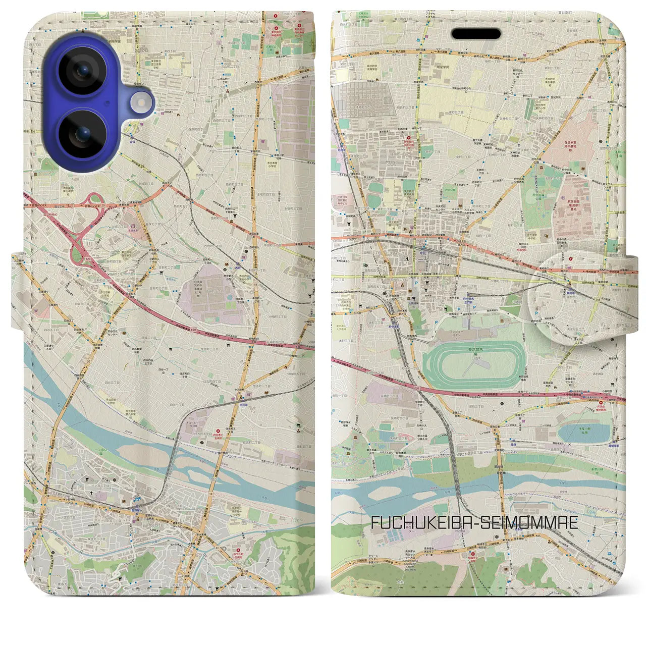 【府中競馬正門前(東京都)】地図柄iPhoneケース(手帳タイプ)ナチュラル・iPhone 16 Pro Max 用