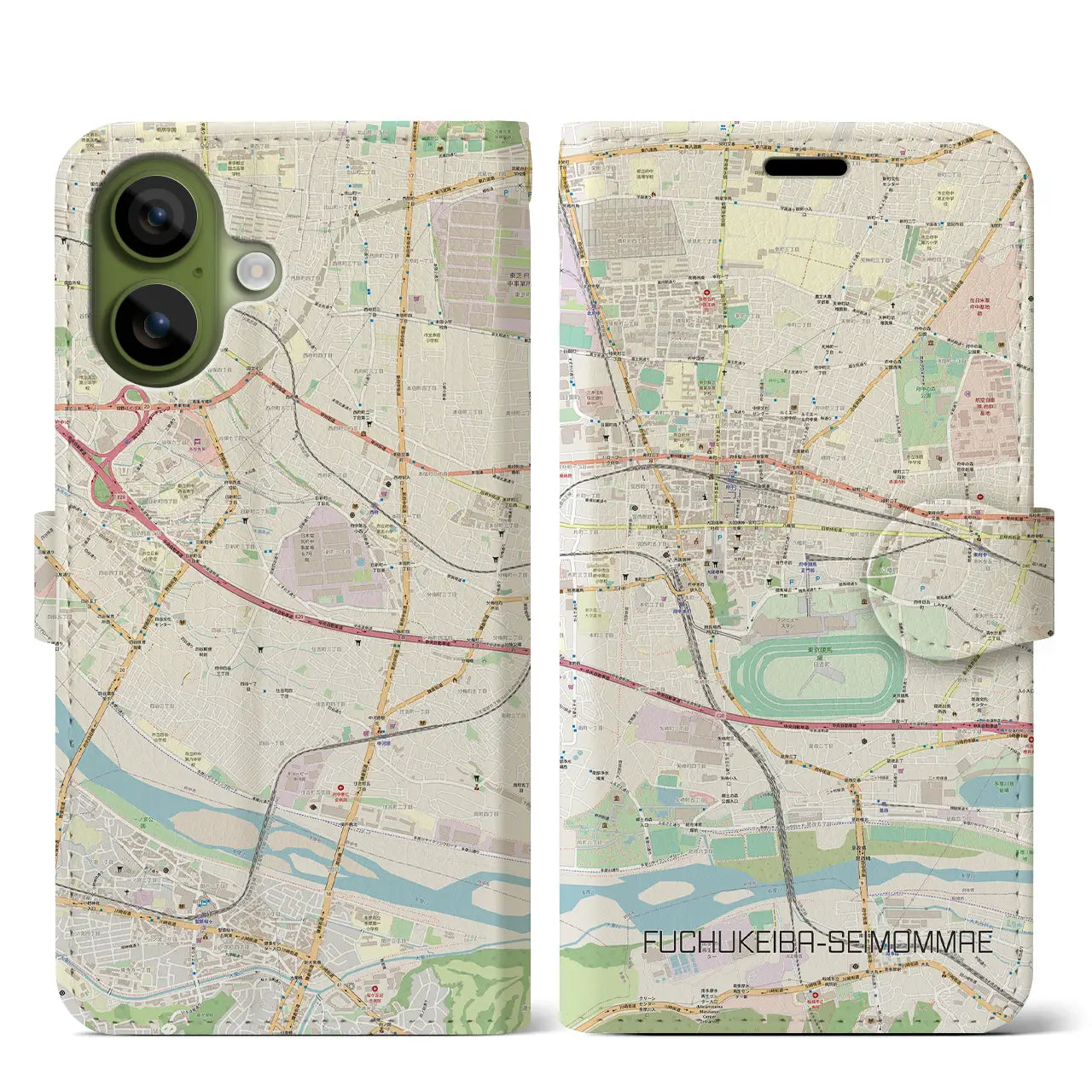 【府中競馬正門前(東京都)】地図柄iPhoneケース(手帳タイプ)