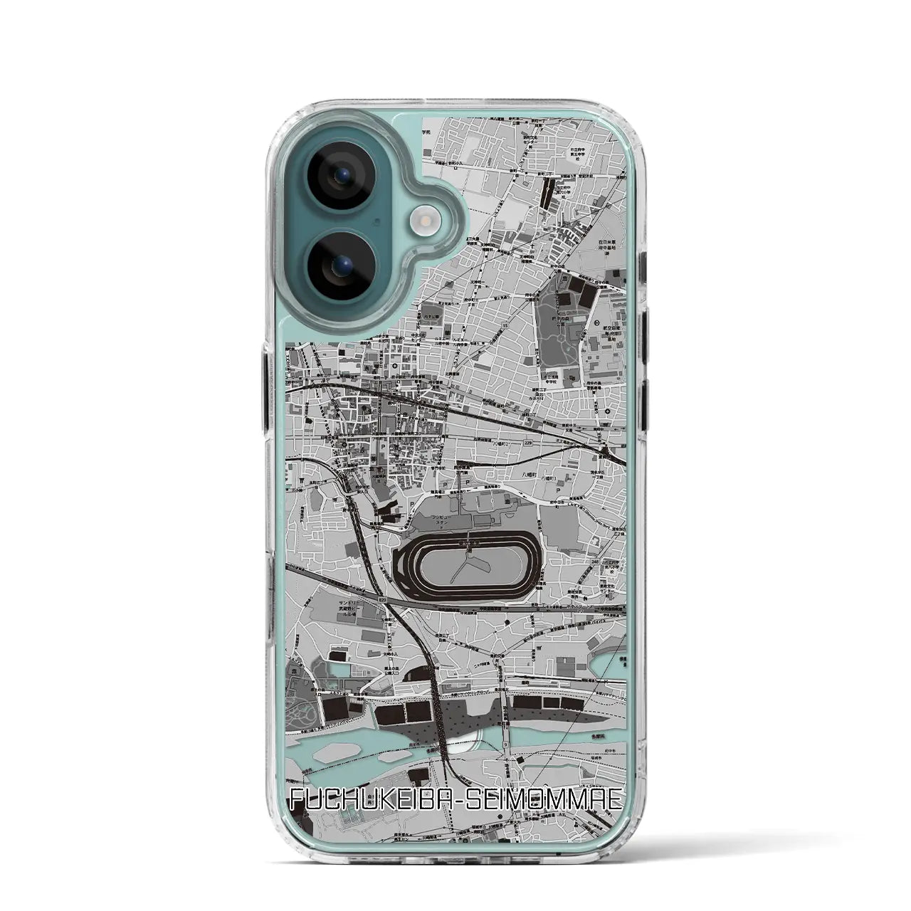 【府中競馬正門前(東京都)】地図柄iPhoneケース(MagSafeタイプ)モノトーン・iPhone 16 Pro 用