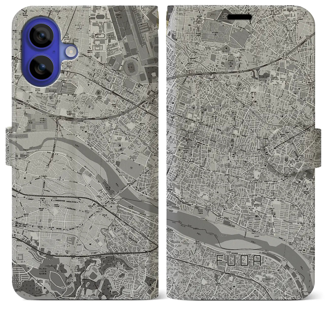 【布田(東京都)】地図柄iPhoneケース(手帳タイプ)モノトーン・iPhone 16 Pro Max 用