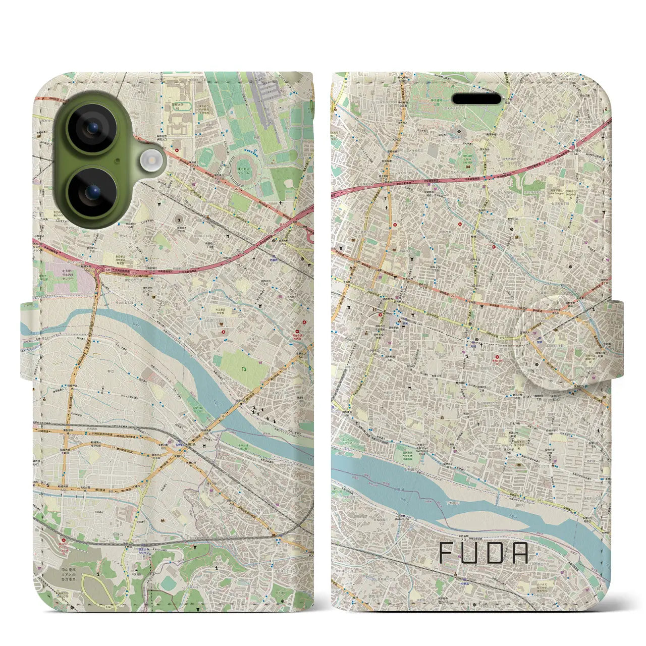 【布田(東京都)】地図柄iPhoneケース(手帳タイプ)ナチュラル・iPhone 17 Pro Max 用