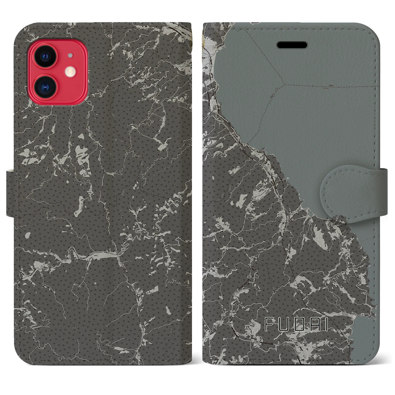 【普代(岩手県)】地図柄iPhoneケース(手帳タイプ)モノトーン・iPhone 11 用
