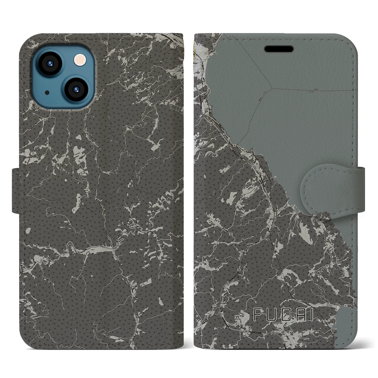 【普代(岩手県)】地図柄iPhoneケース(手帳タイプ)モノトーン・iPhone 13 用