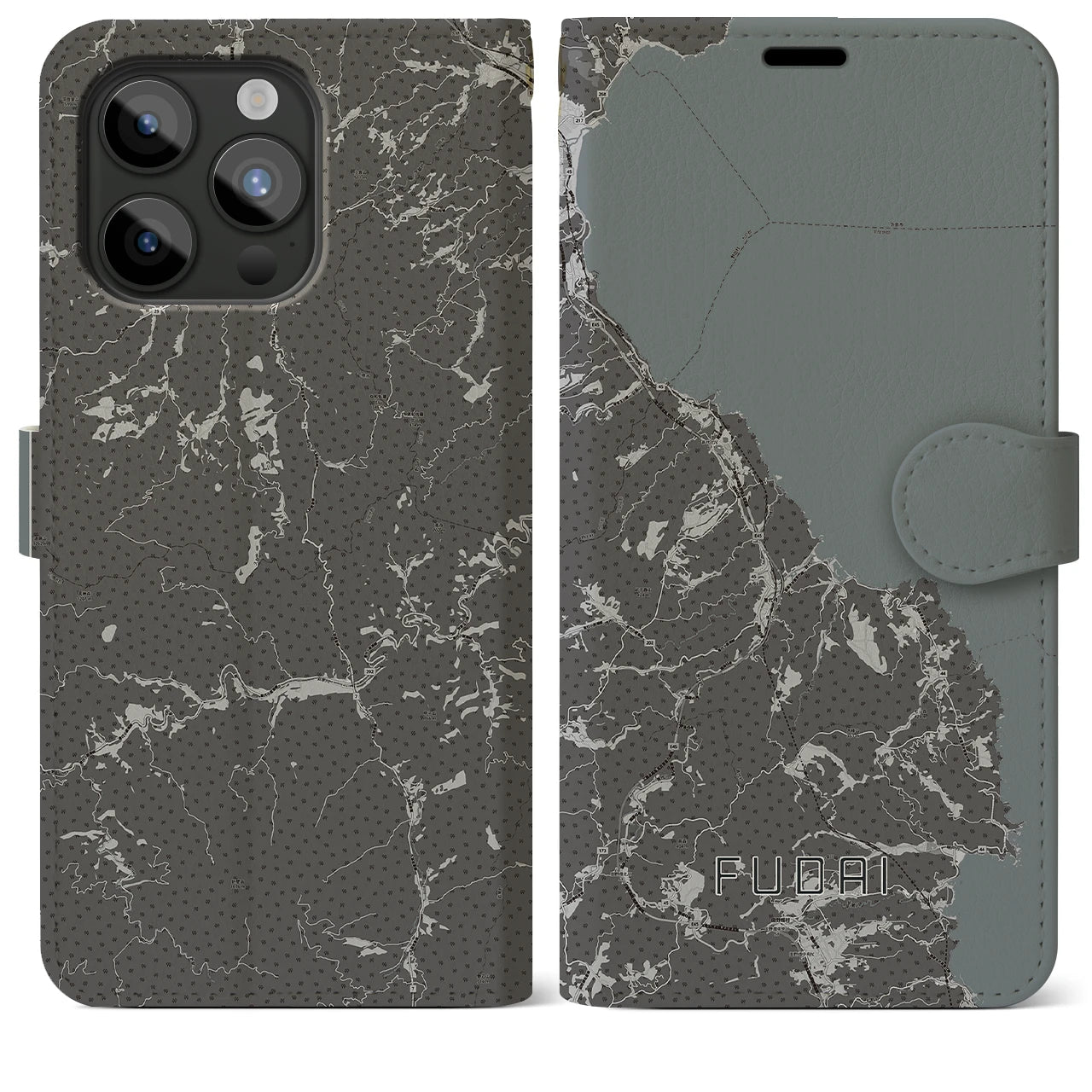 【普代(岩手県)】地図柄iPhoneケース(手帳タイプ)モノトーン・iPhone 15 Pro Max 用