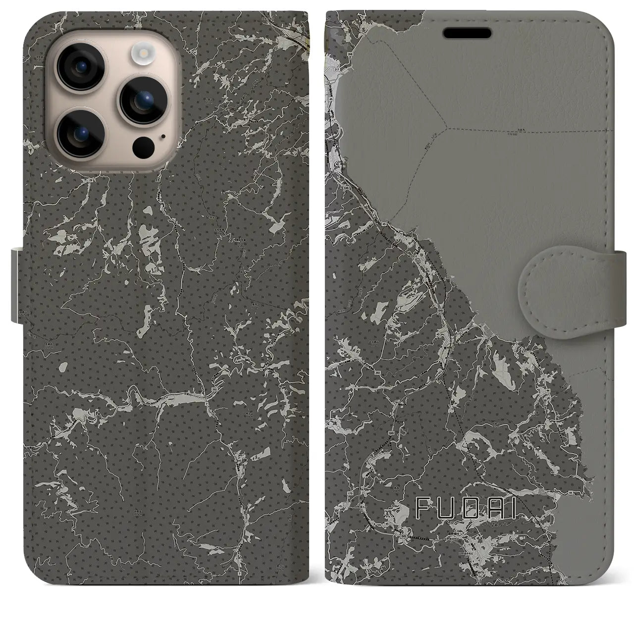 【普代(岩手県)】地図柄iPhoneケース(手帳タイプ)モノトーン・iPhone 16 Plus 用
