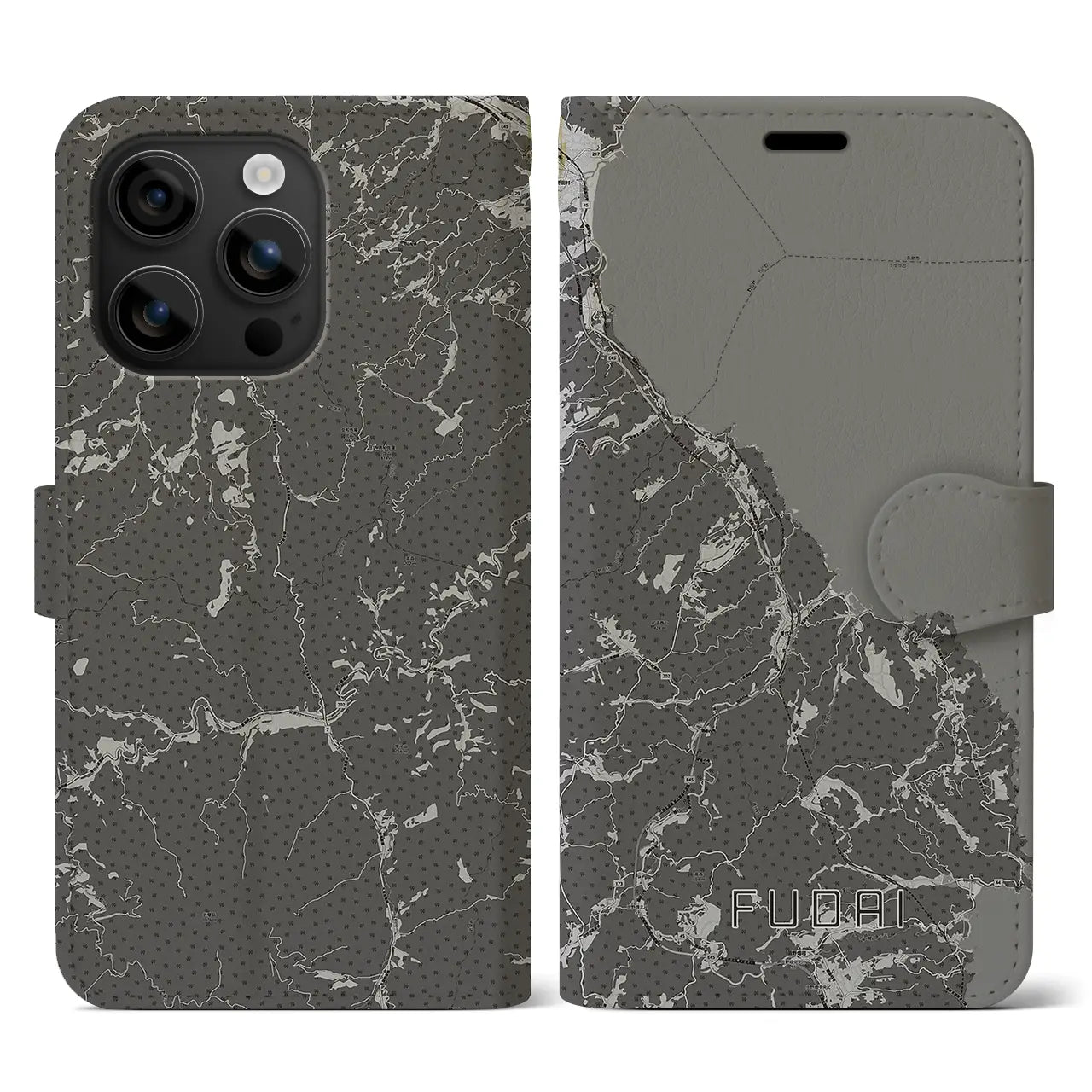 【普代(岩手県)】地図柄iPhoneケース(手帳タイプ)モノトーン・iPhone 16 用