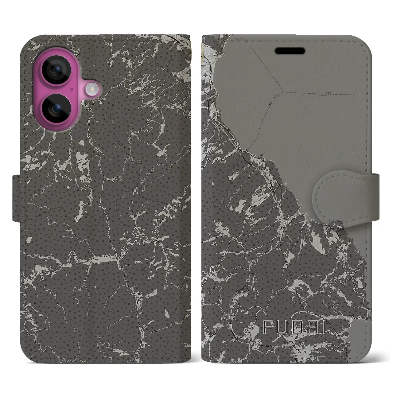 【普代(岩手県)】地図柄iPhoneケース(手帳タイプ)モノトーン・iPhone 16 Pro 用