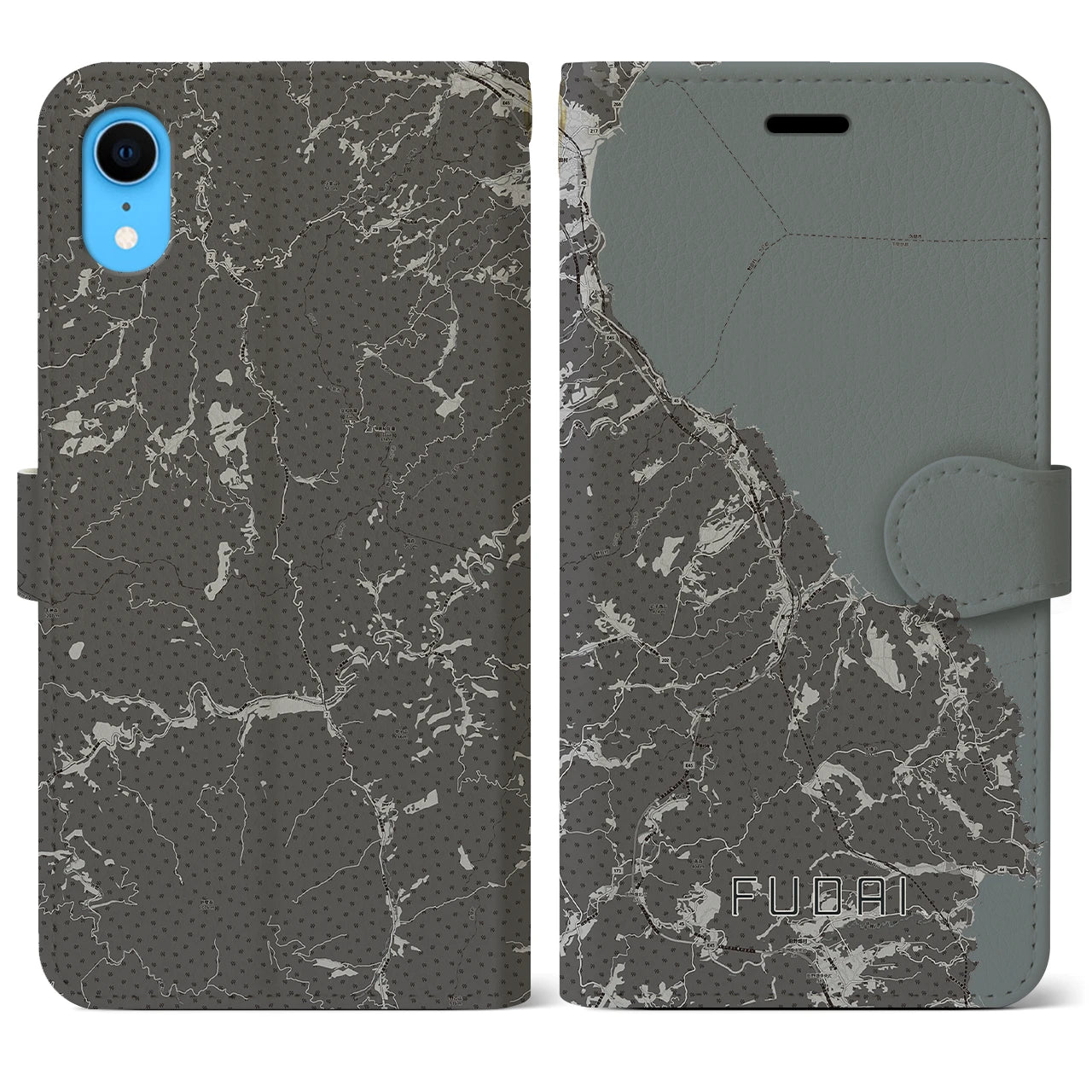 【普代(岩手県)】地図柄iPhoneケース(手帳タイプ)モノトーン・iPhone XR 用
