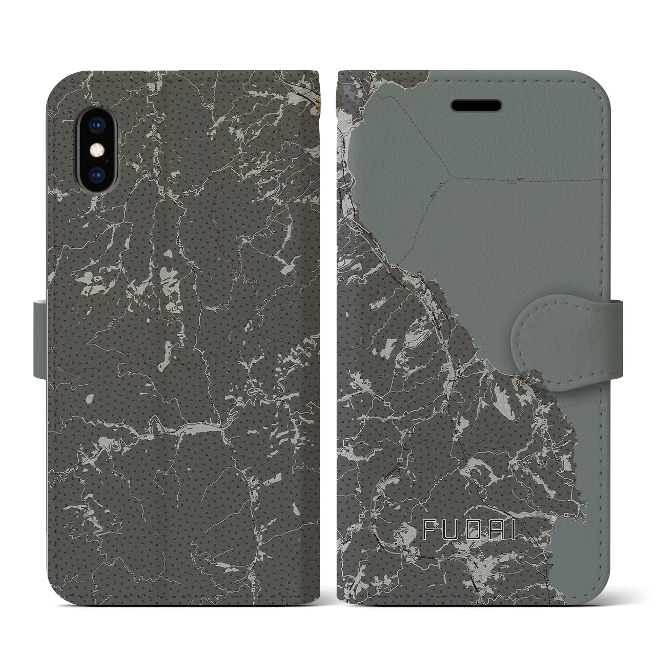 【普代(岩手県)】地図柄iPhoneケース(手帳タイプ)モノトーン・iPhone XS / X 用