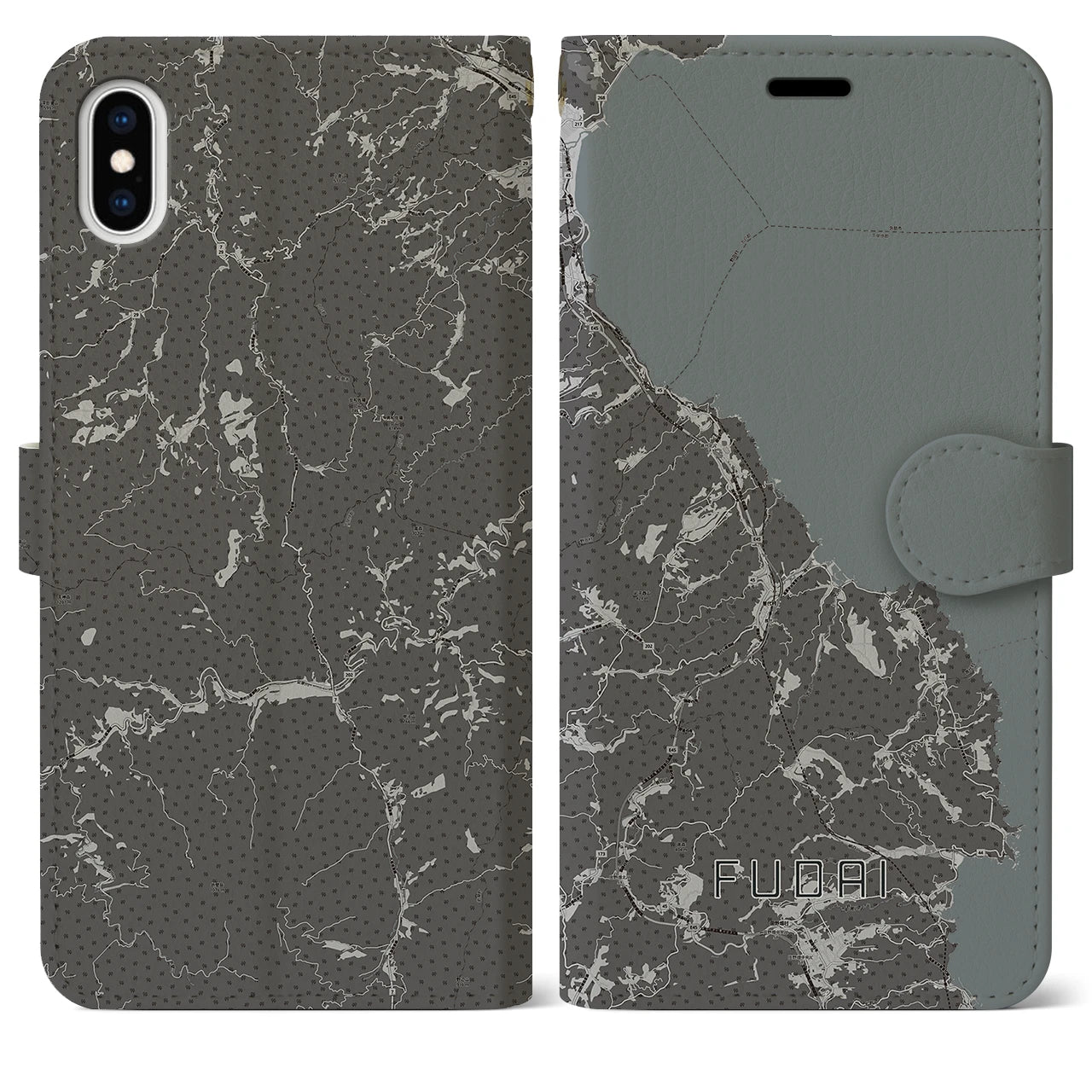 【普代(岩手県)】地図柄iPhoneケース(手帳タイプ)モノトーン・iPhone XS Max 用