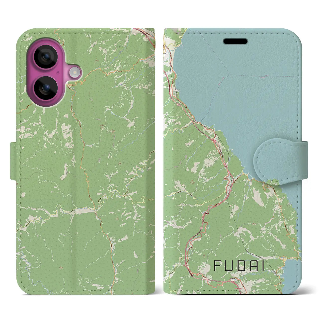 【普代(岩手県)】地図柄iPhoneケース(手帳タイプ)ナチュラル・iPhone 16 Pro 用