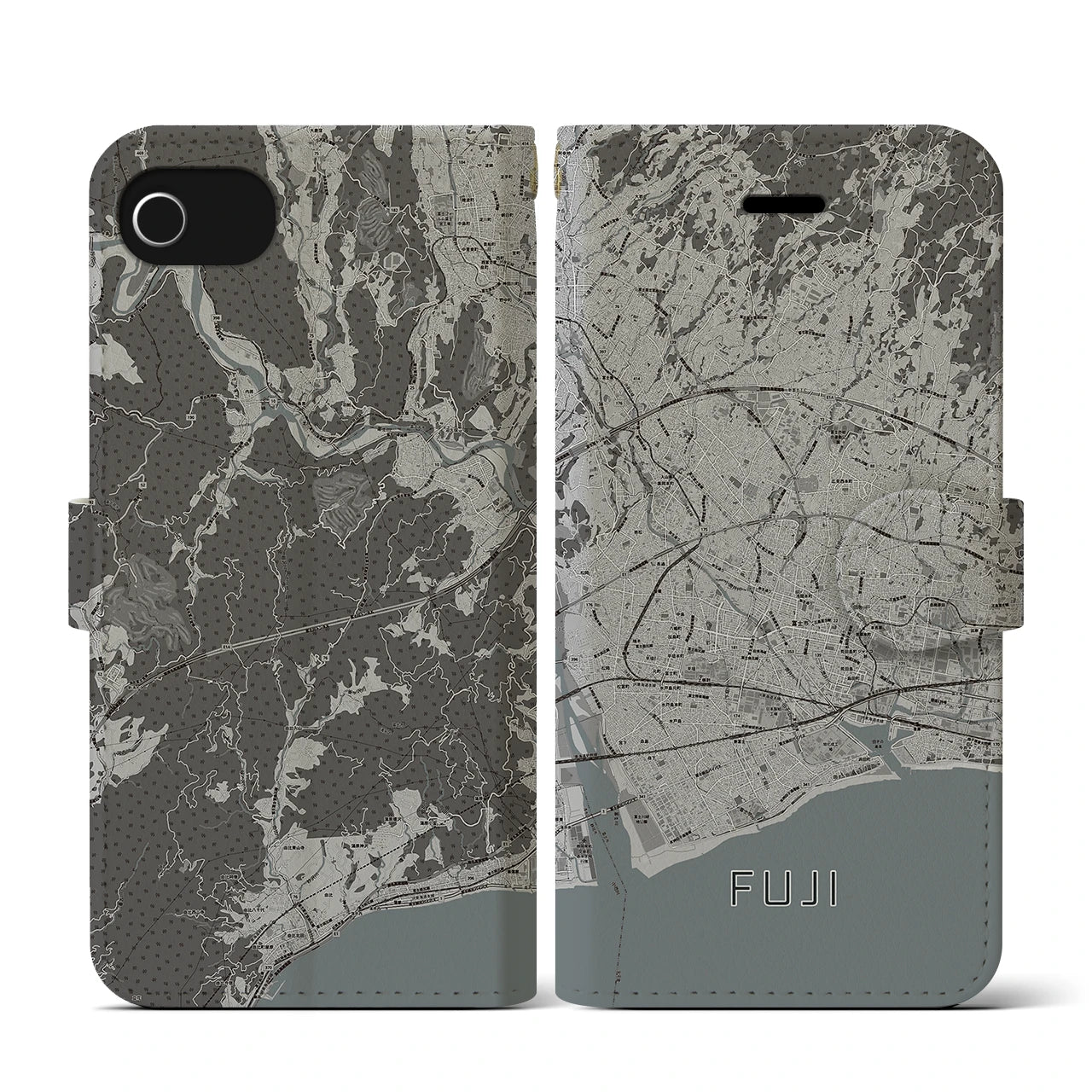【富士(静岡県)】地図柄iPhoneケース(手帳タイプ)モノトーン・iPhone SE(第3 / 第2世代) / 8 / 7 / 6s / 6 用
