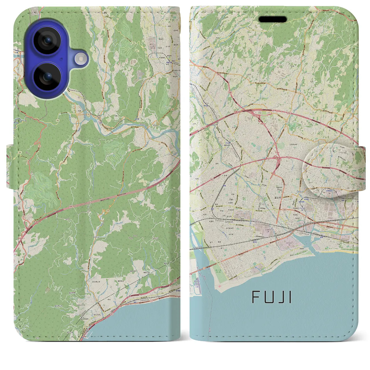 【富士(静岡県)】地図柄iPhoneケース(手帳タイプ)ナチュラル・iPhone 16 Pro Max 用