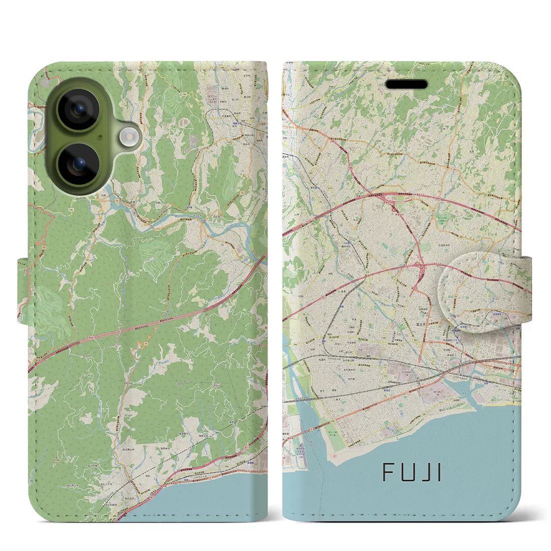 【富士(静岡県)】地図柄iPhoneケース(手帳タイプ)ナチュラル・iPhone 17 Pro Max 用