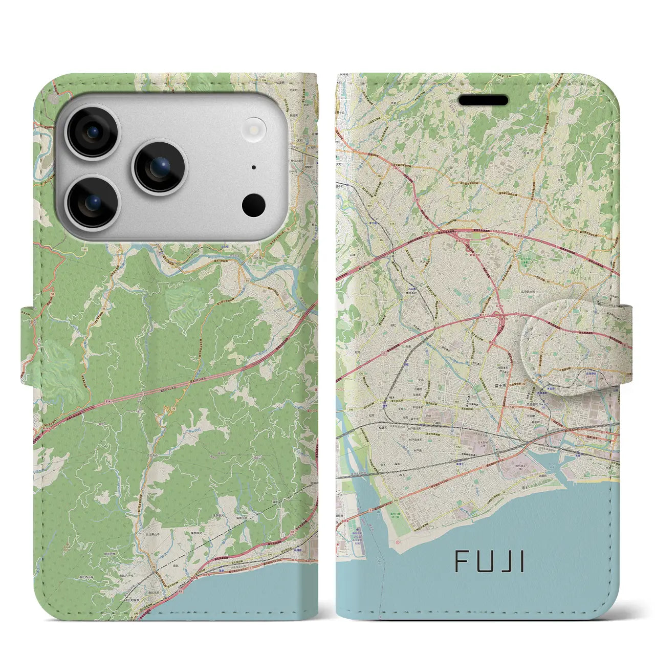 【富士(静岡県)】地図柄iPhoneケース(手帳タイプ)