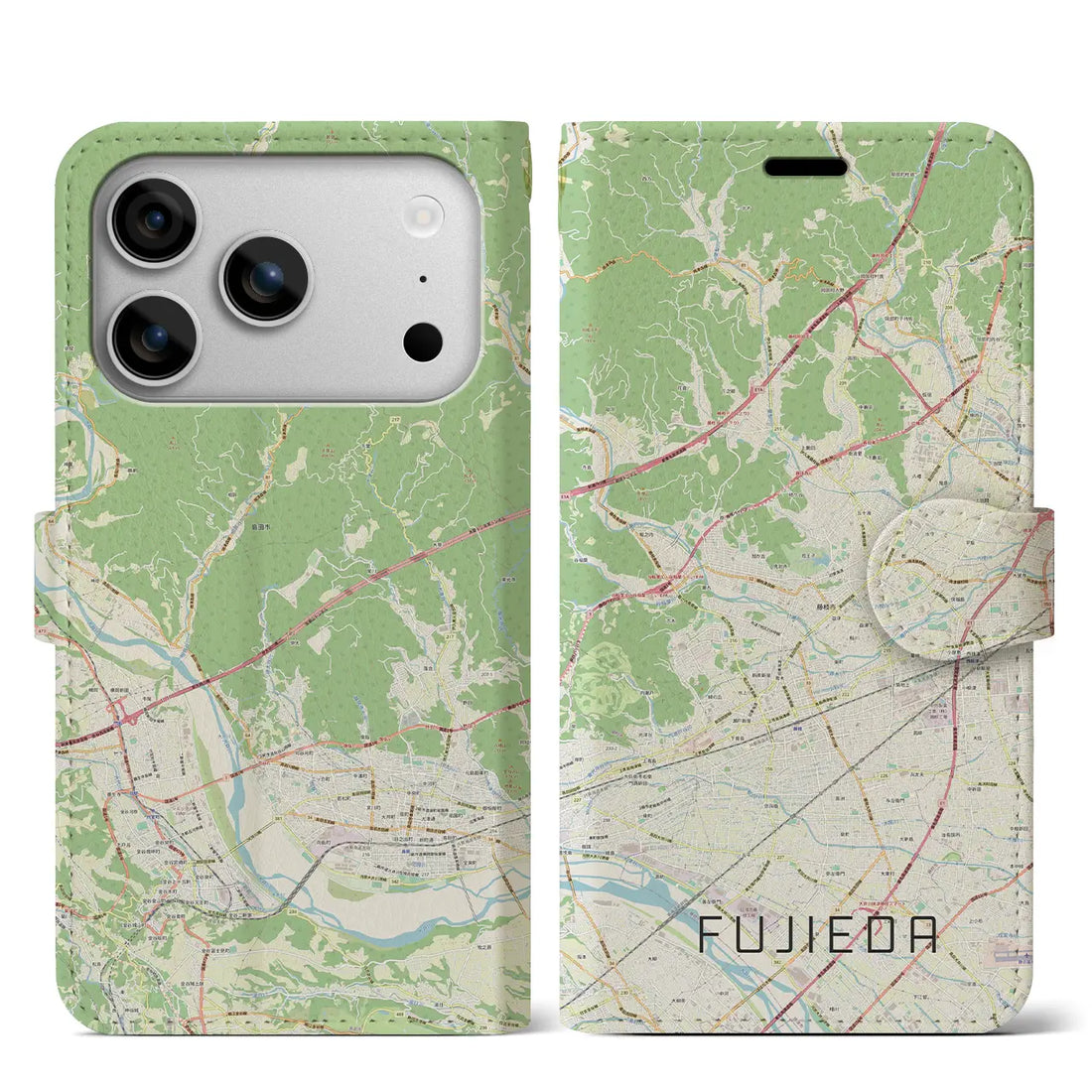 【藤枝(静岡県)】地図柄iPhoneケース(手帳タイプ)モノトーン・iPhone 17 Pro Max 用