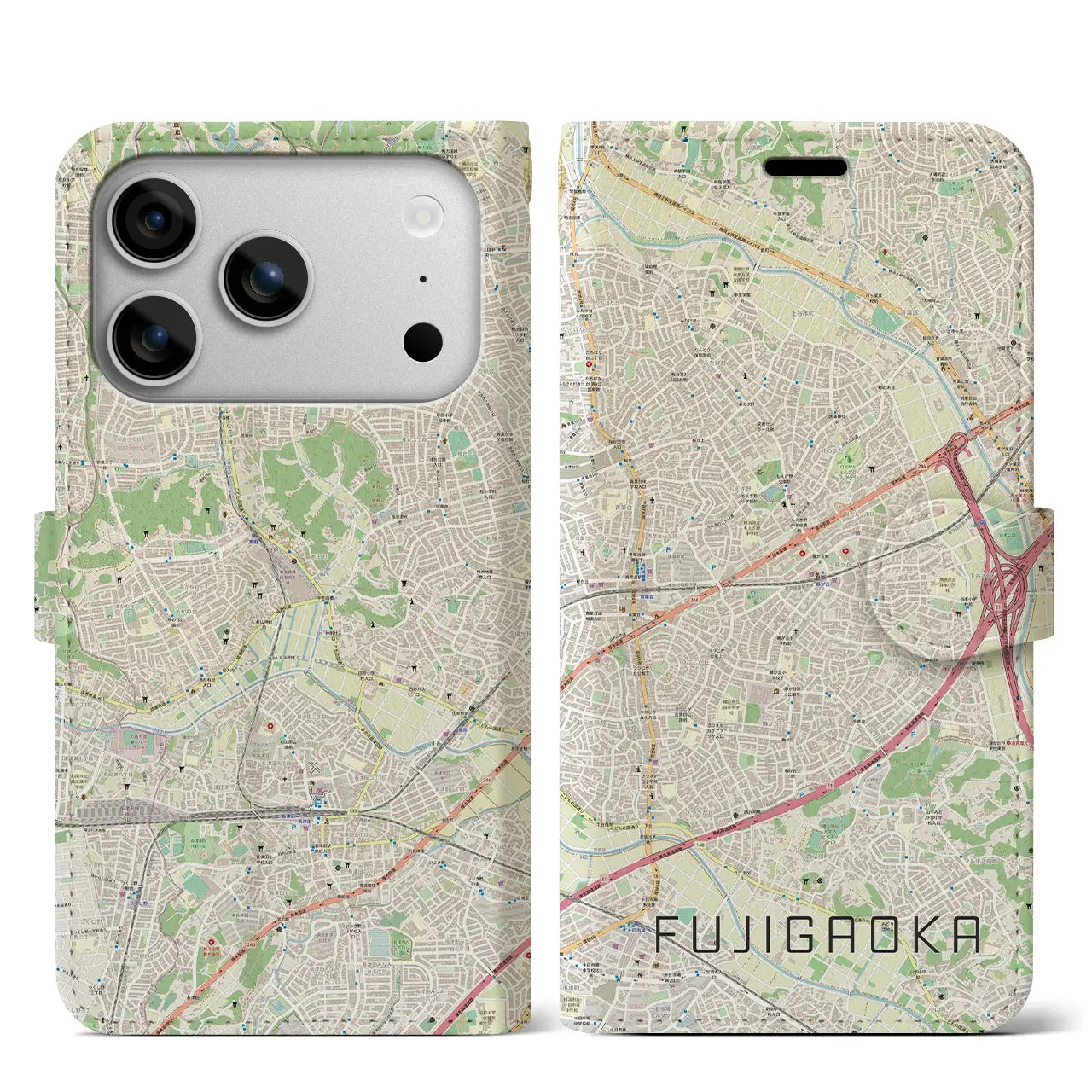 【藤が丘(神奈川県)】地図柄iPhoneケース(手帳タイプ)ナチュラル・iPhone 17 Pro Max 用