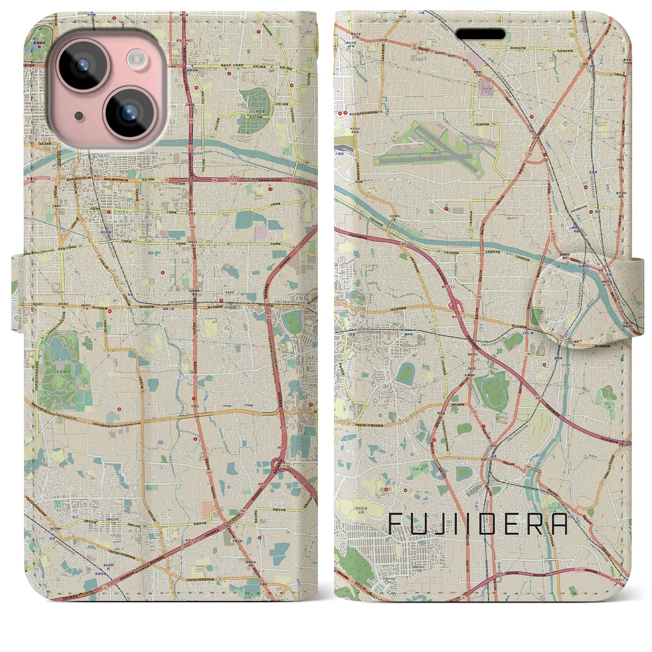 【藤井寺(大阪府)】地図柄iPhoneケース(手帳タイプ)