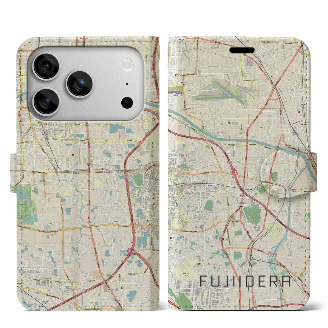 【藤井寺(大阪府)】地図柄iPhoneケース(手帳タイプ)ナチュラル・iPhone 17 Pro Max 用