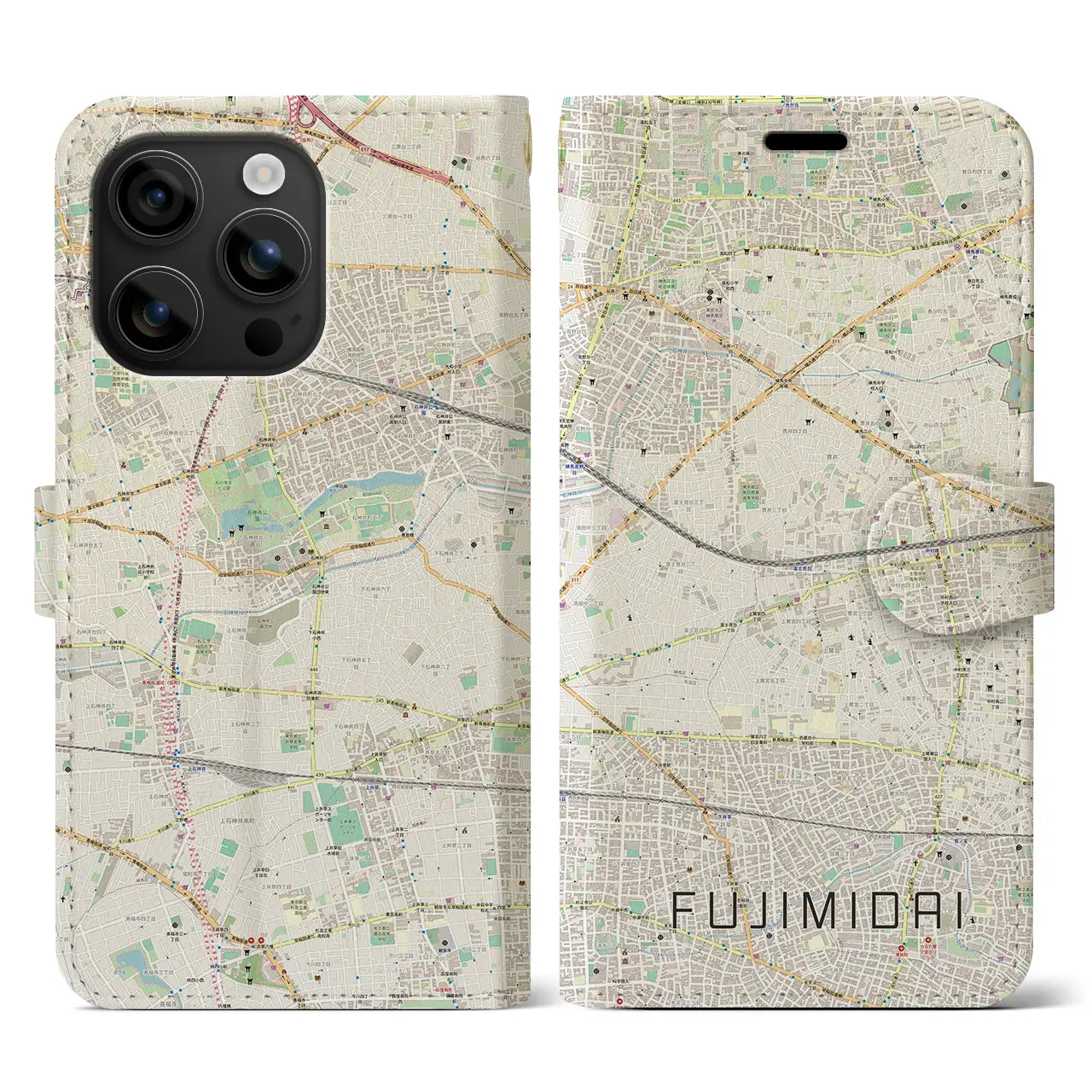 【富士見台(東京都)】地図柄iPhoneケース(手帳タイプ)ナチュラル・iPhone 16 用