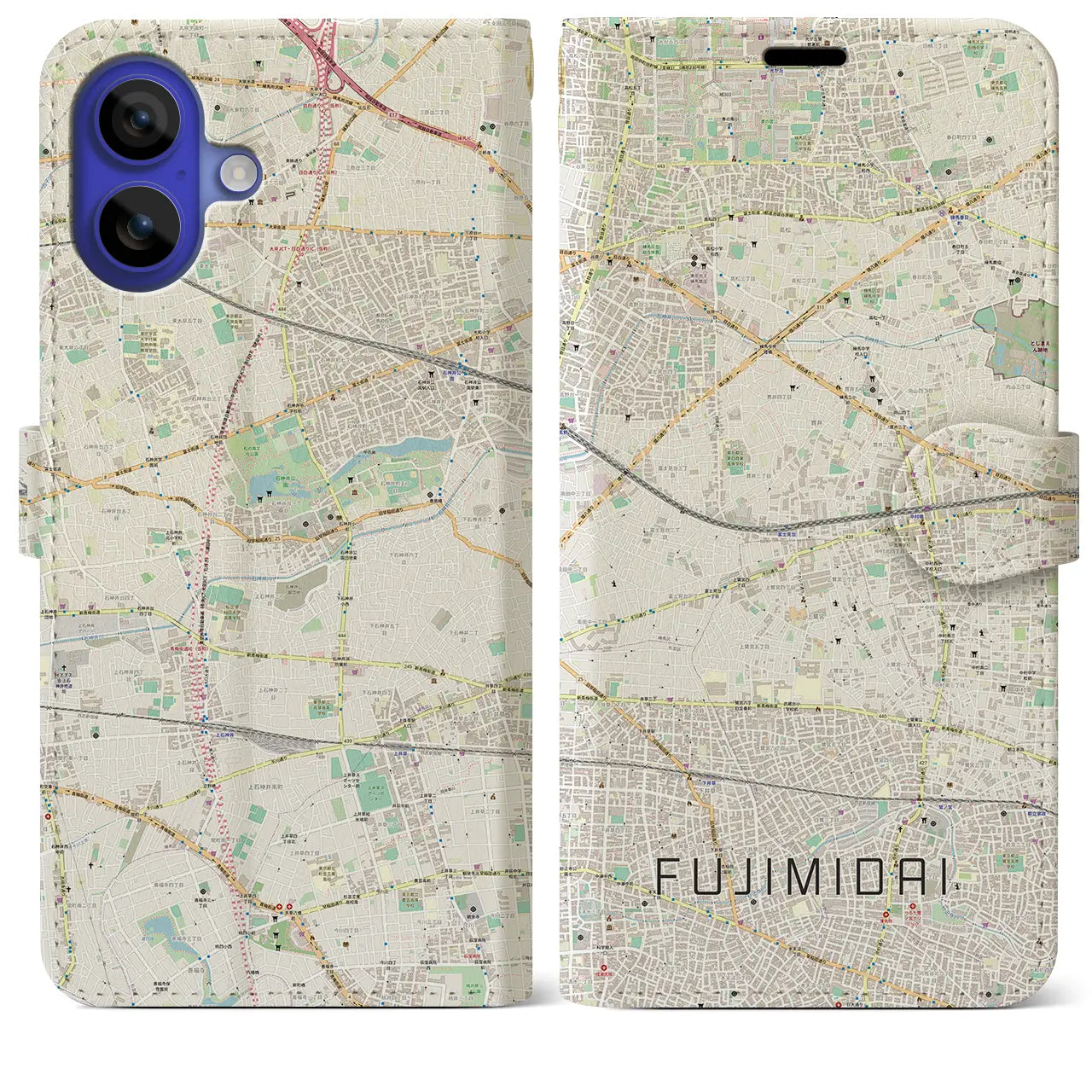 【富士見台(東京都)】地図柄iPhoneケース(手帳タイプ)ナチュラル・iPhone 16 Pro Max 用