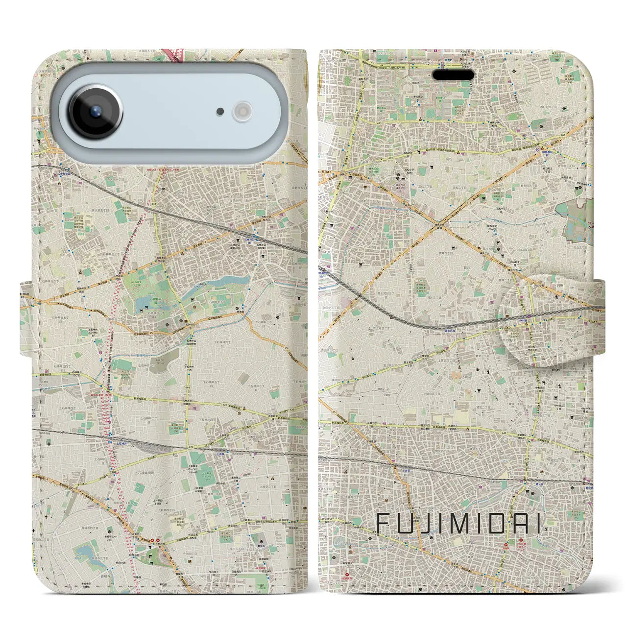 【富士見台(東京都)】地図柄iPhoneケース(手帳タイプ)ナチュラル・iPhone 17 Pro Max 用