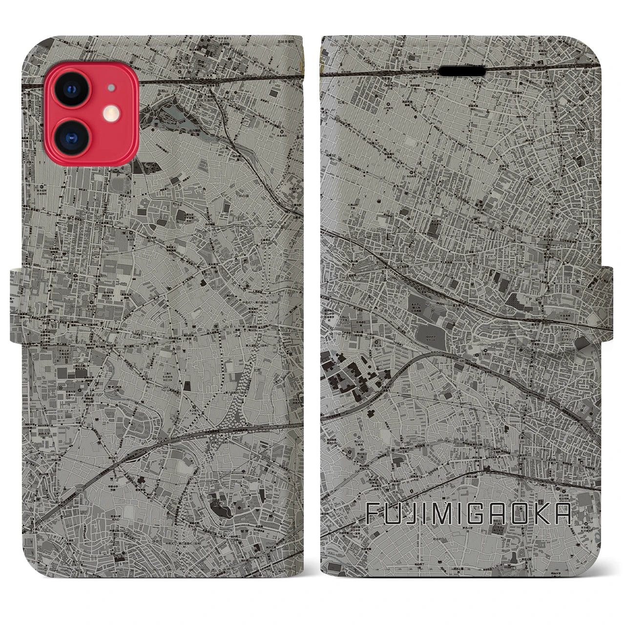 【富士見ヶ丘(東京都)】地図柄iPhoneケース(手帳タイプ)モノトーン・iPhone 11 用