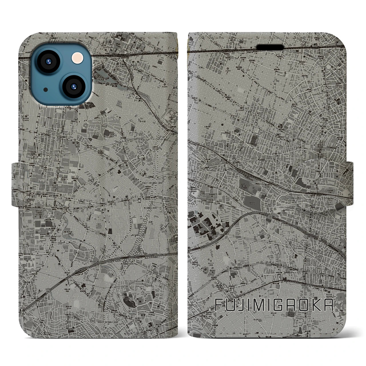 【富士見ヶ丘(東京都)】地図柄iPhoneケース(手帳タイプ)モノトーン・iPhone 13 用