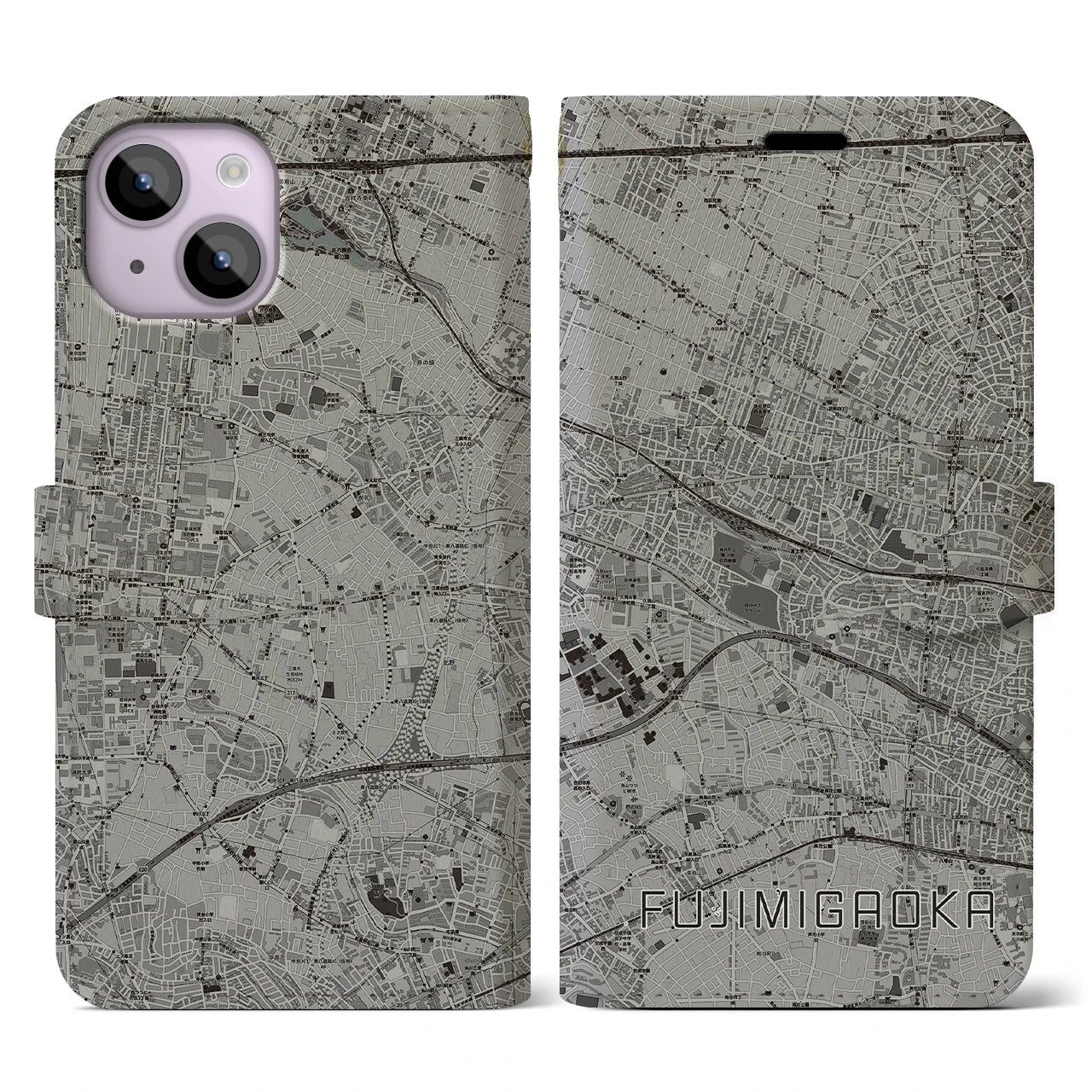 【富士見ヶ丘(東京都)】地図柄iPhoneケース(手帳タイプ)モノトーン・iPhone 14 用