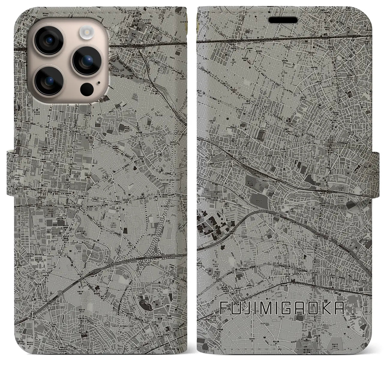 【富士見ヶ丘(東京都)】地図柄iPhoneケース(手帳タイプ)モノトーン・iPhone 16 Plus 用