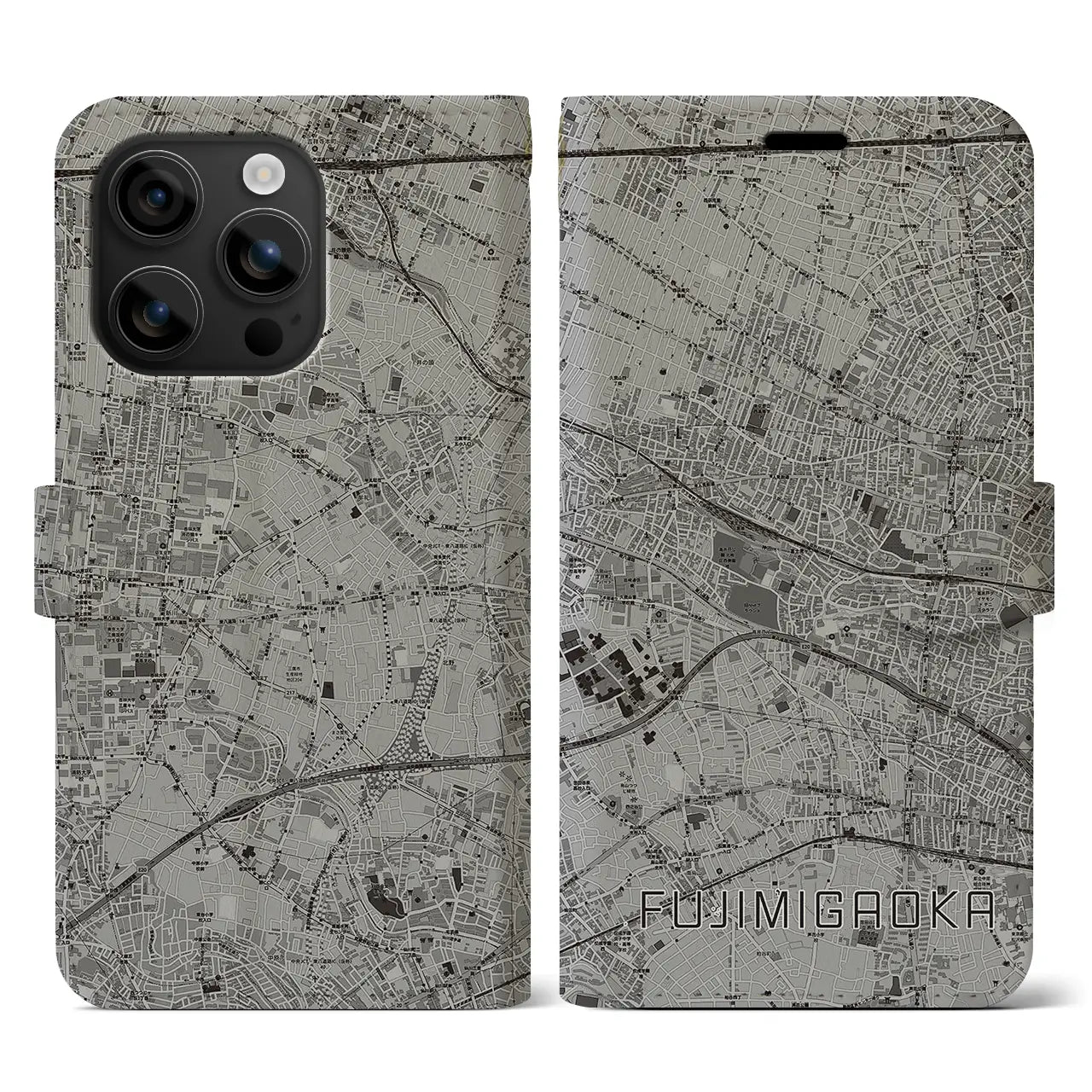 【富士見ヶ丘(東京都)】地図柄iPhoneケース(手帳タイプ)モノトーン・iPhone 16 用