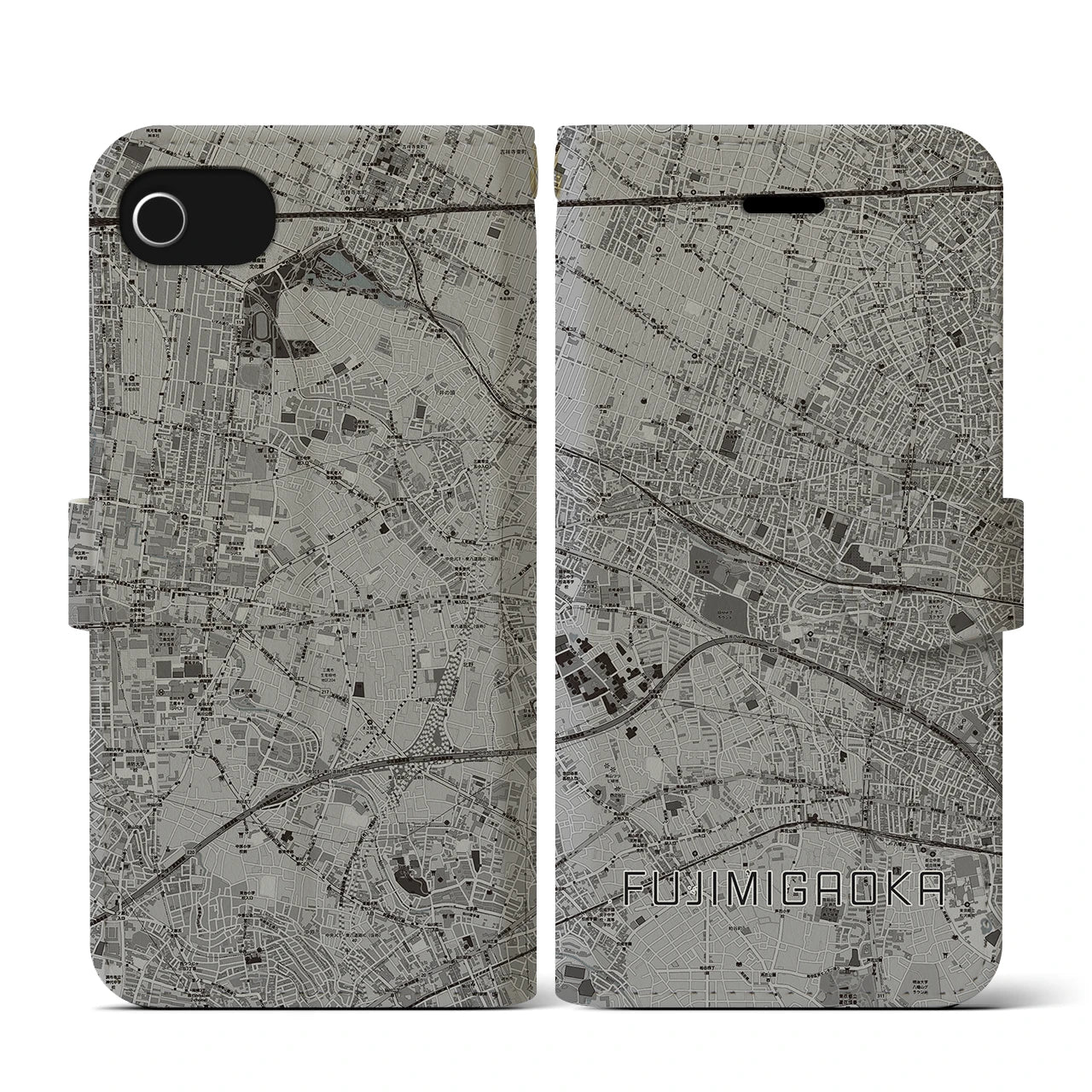 【富士見ヶ丘(東京都)】地図柄iPhoneケース(手帳タイプ)モノトーン・iPhone SE(第3 / 第2世代) / 8 / 7 / 6s / 6 用