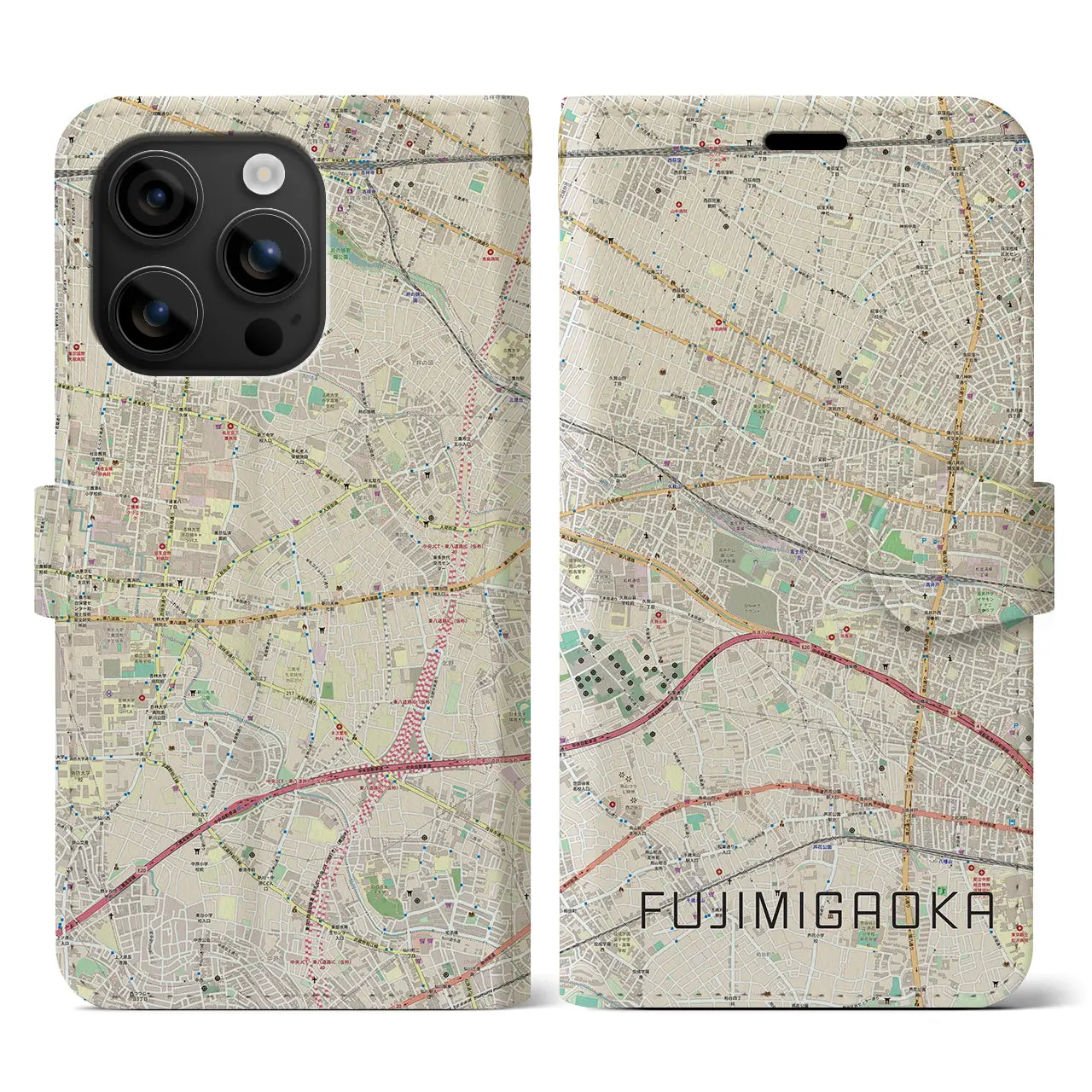 【富士見ヶ丘(東京都)】地図柄iPhoneケース(手帳タイプ)ナチュラル・iPhone 16 用