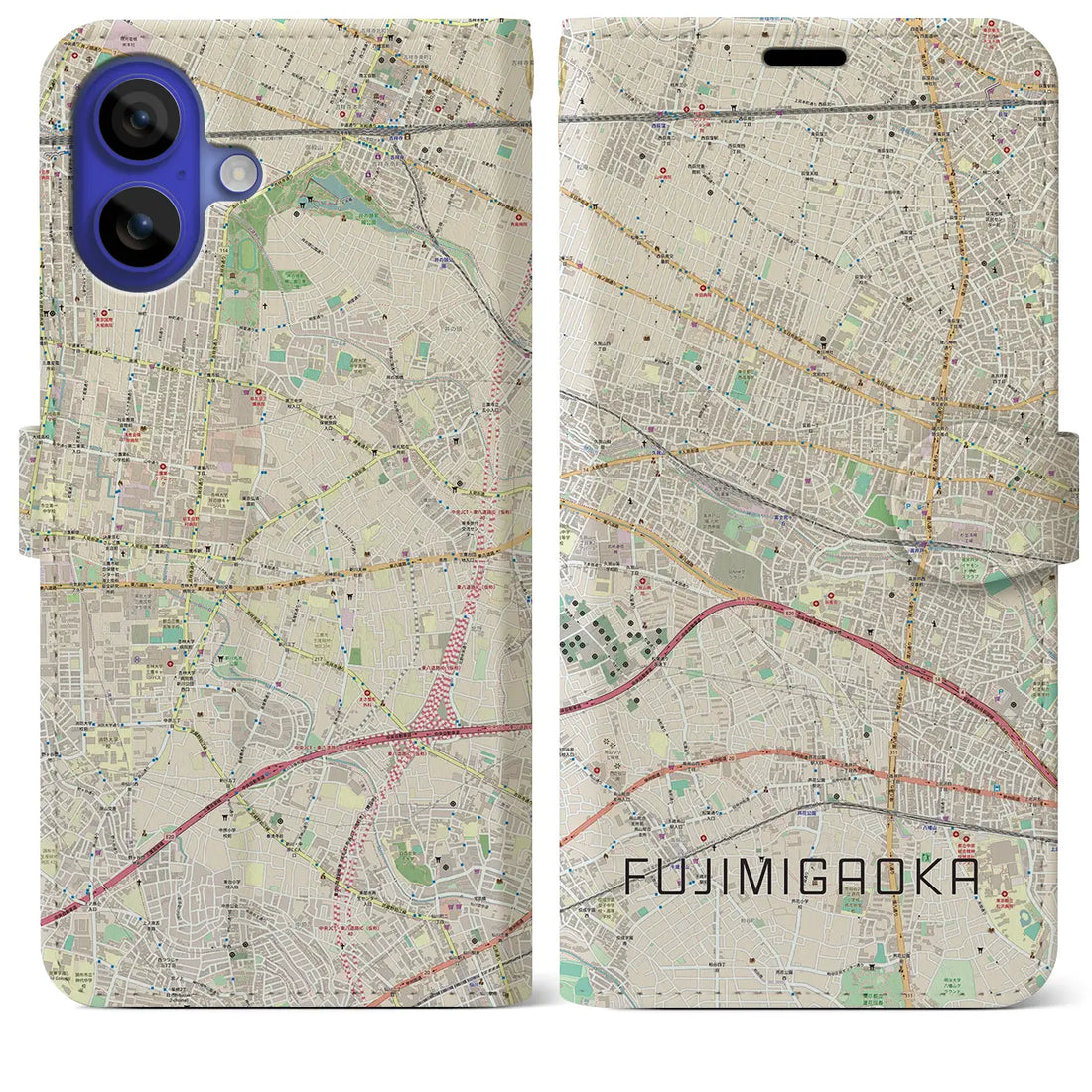 【富士見ヶ丘(東京都)】地図柄iPhoneケース(手帳タイプ)ナチュラル・iPhone 16 Pro Max 用