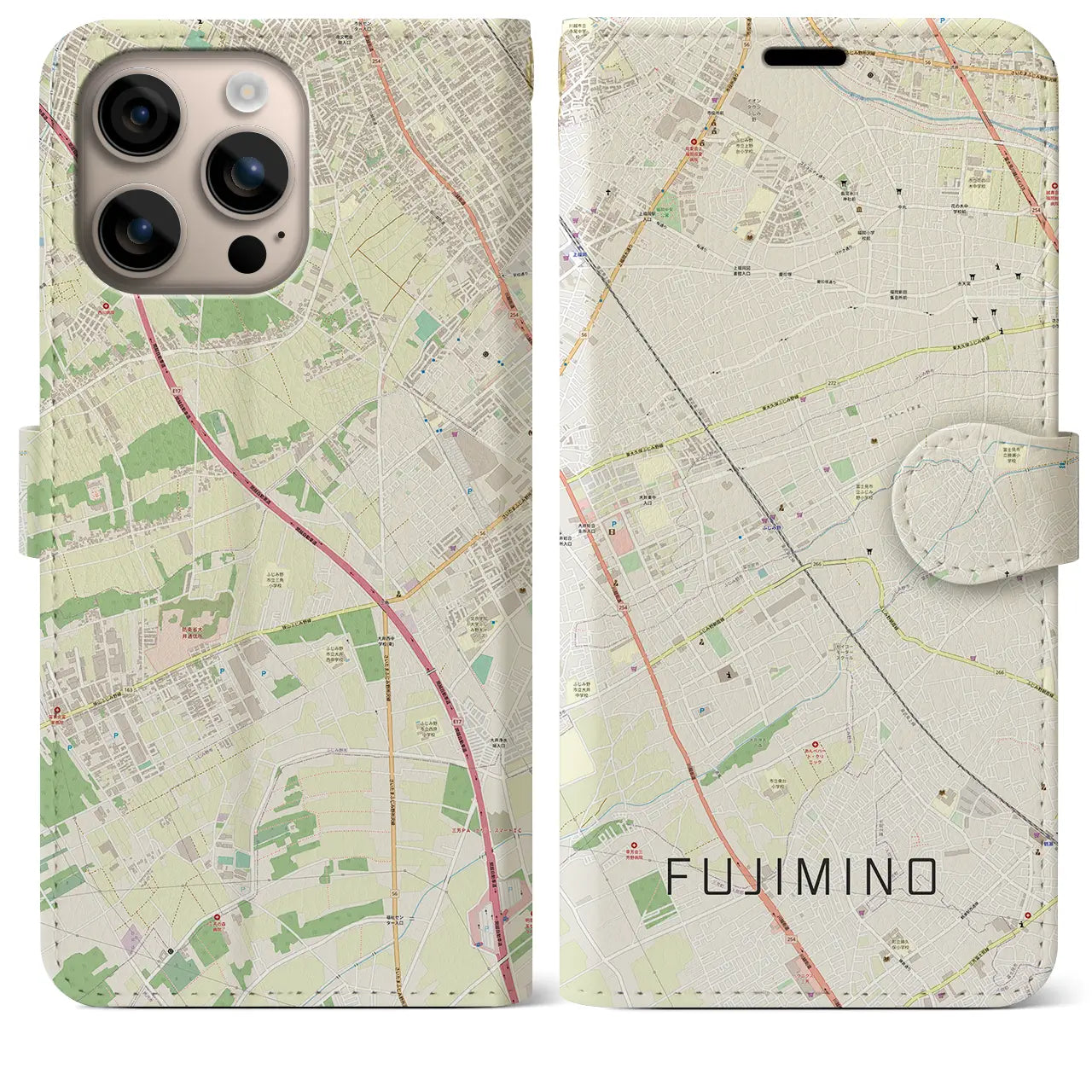 【ふじみ野(埼玉県)】地図柄iPhoneケース(手帳タイプ)ナチュラル・iPhone 16 Plus 用
