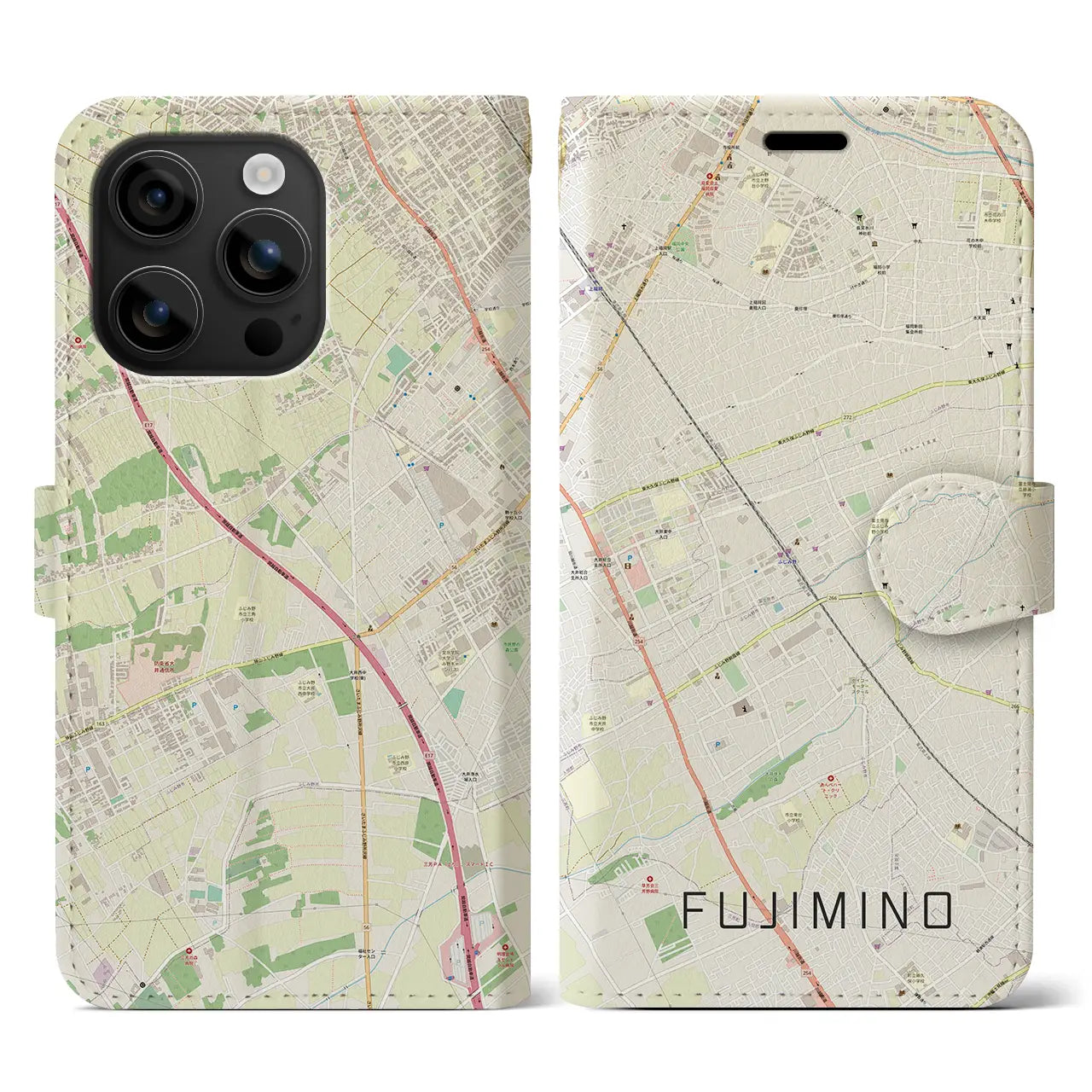 【ふじみ野(埼玉県)】地図柄iPhoneケース(手帳タイプ)ナチュラル・iPhone 16 用
