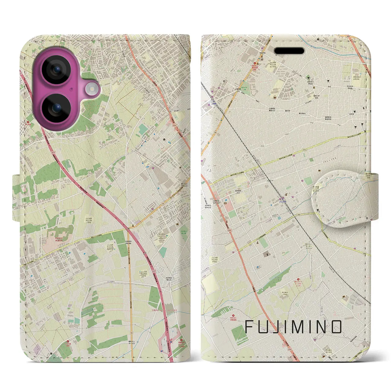 【ふじみ野(埼玉県)】地図柄iPhoneケース(手帳タイプ)ナチュラル・iPhone 16 Pro 用