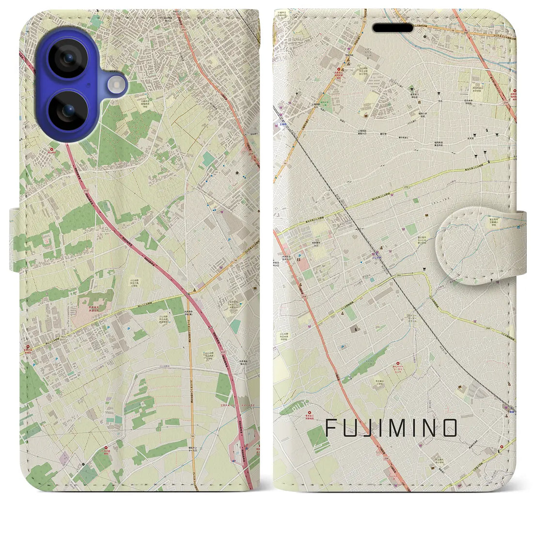 【ふじみ野(埼玉県)】地図柄iPhoneケース(手帳タイプ)ナチュラル・iPhone 16 Pro Max 用