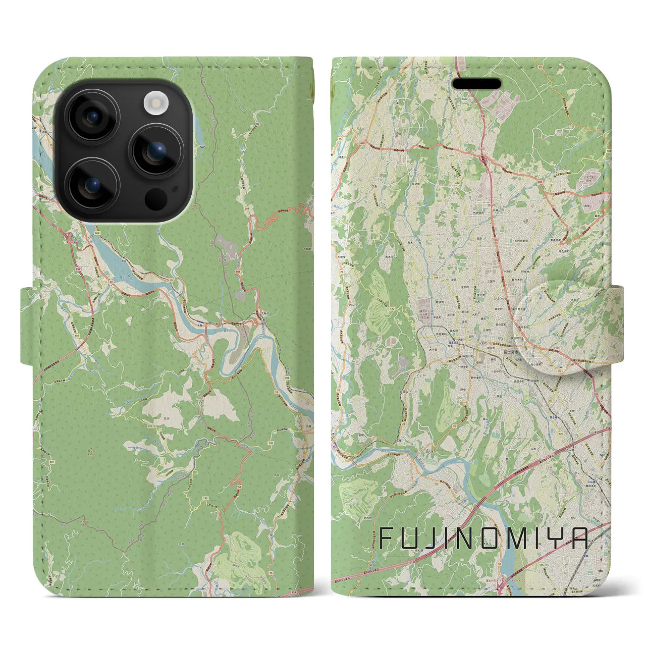 【富士宮(静岡県)】地図柄iPhoneケース(手帳タイプ)ナチュラル・iPhone 16 用