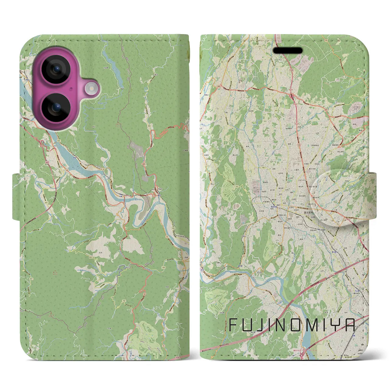 【富士宮(静岡県)】地図柄iPhoneケース(手帳タイプ)ナチュラル・iPhone 16 Pro 用