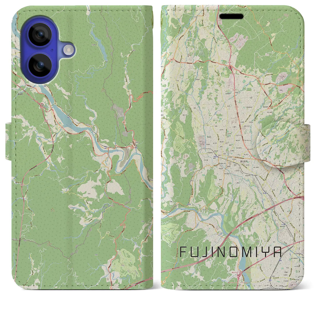 【富士宮(静岡県)】地図柄iPhoneケース(手帳タイプ)ナチュラル・iPhone 16 Pro Max 用