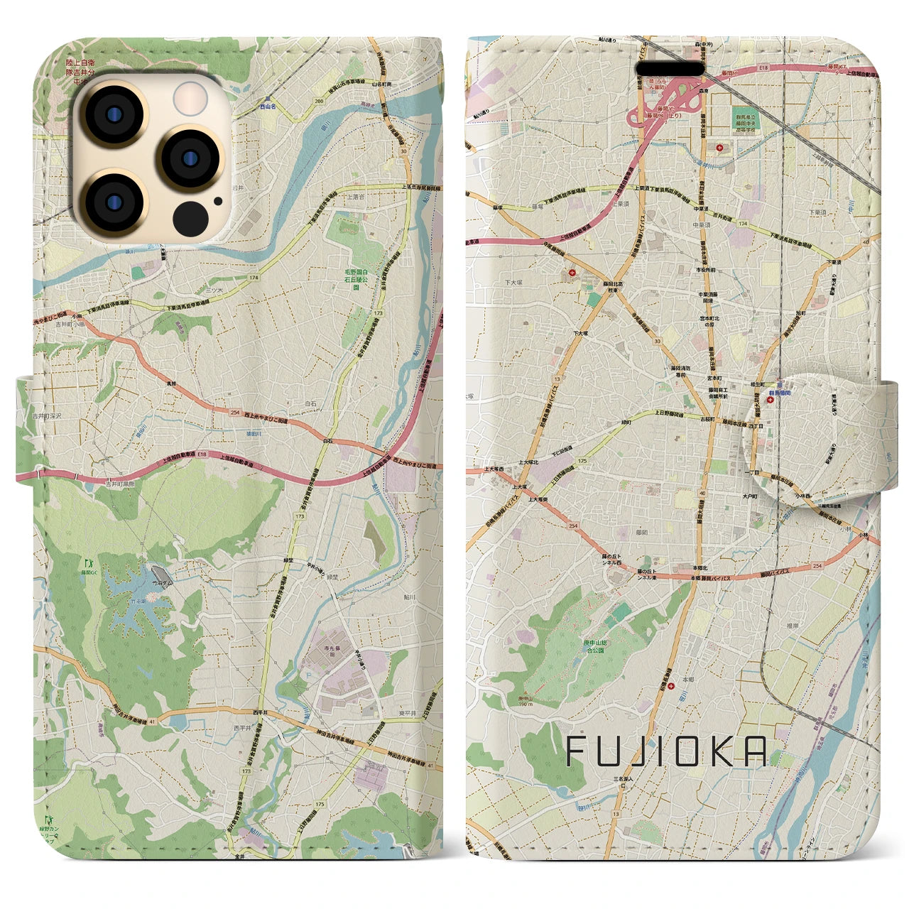 【藤岡2(群馬県)】地図柄iPhoneケース(手帳タイプ)