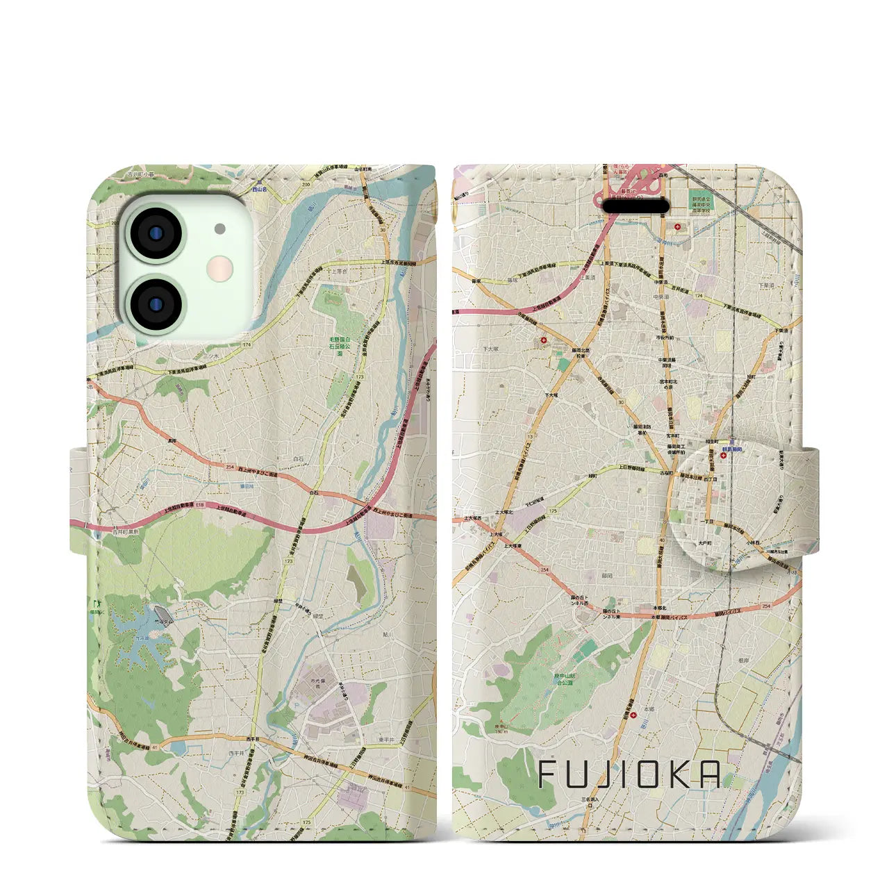 【藤岡2(群馬県)】地図柄iPhoneケース(手帳タイプ)