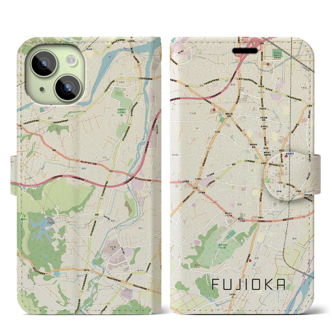 【藤岡2(群馬県)】地図柄iPhoneケース(手帳タイプ)