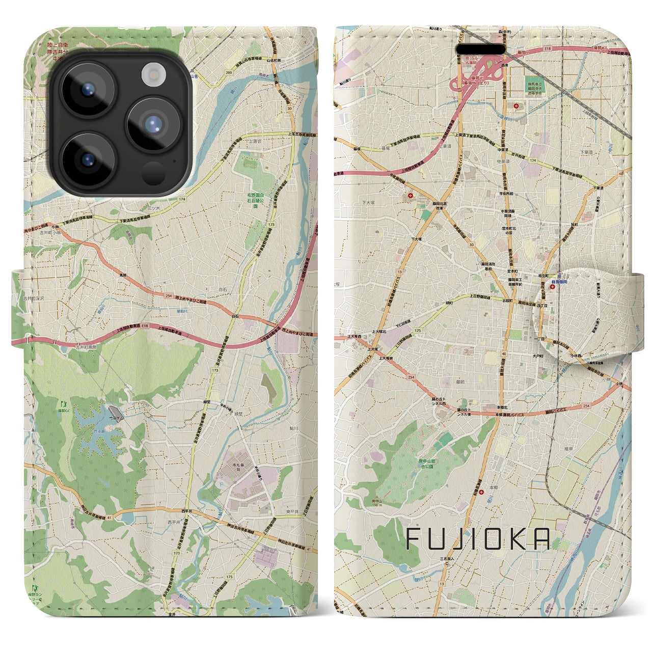 【藤岡2(群馬県)】地図柄iPhoneケース(手帳タイプ)