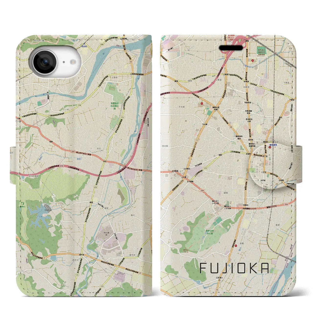 【藤岡2(群馬県)】地図柄iPhoneケース(手帳タイプ)