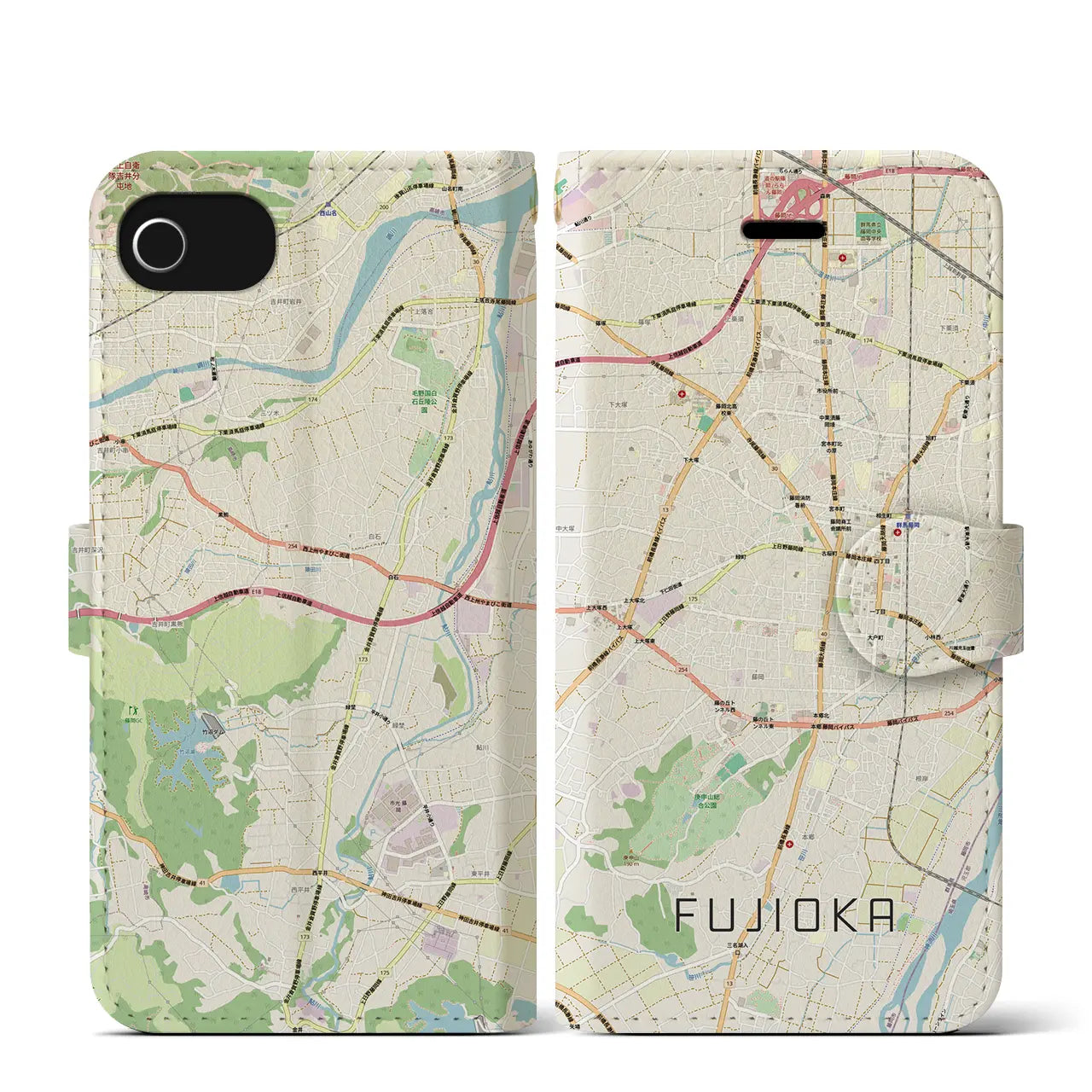 【藤岡2(群馬県)】地図柄iPhoneケース(手帳タイプ)