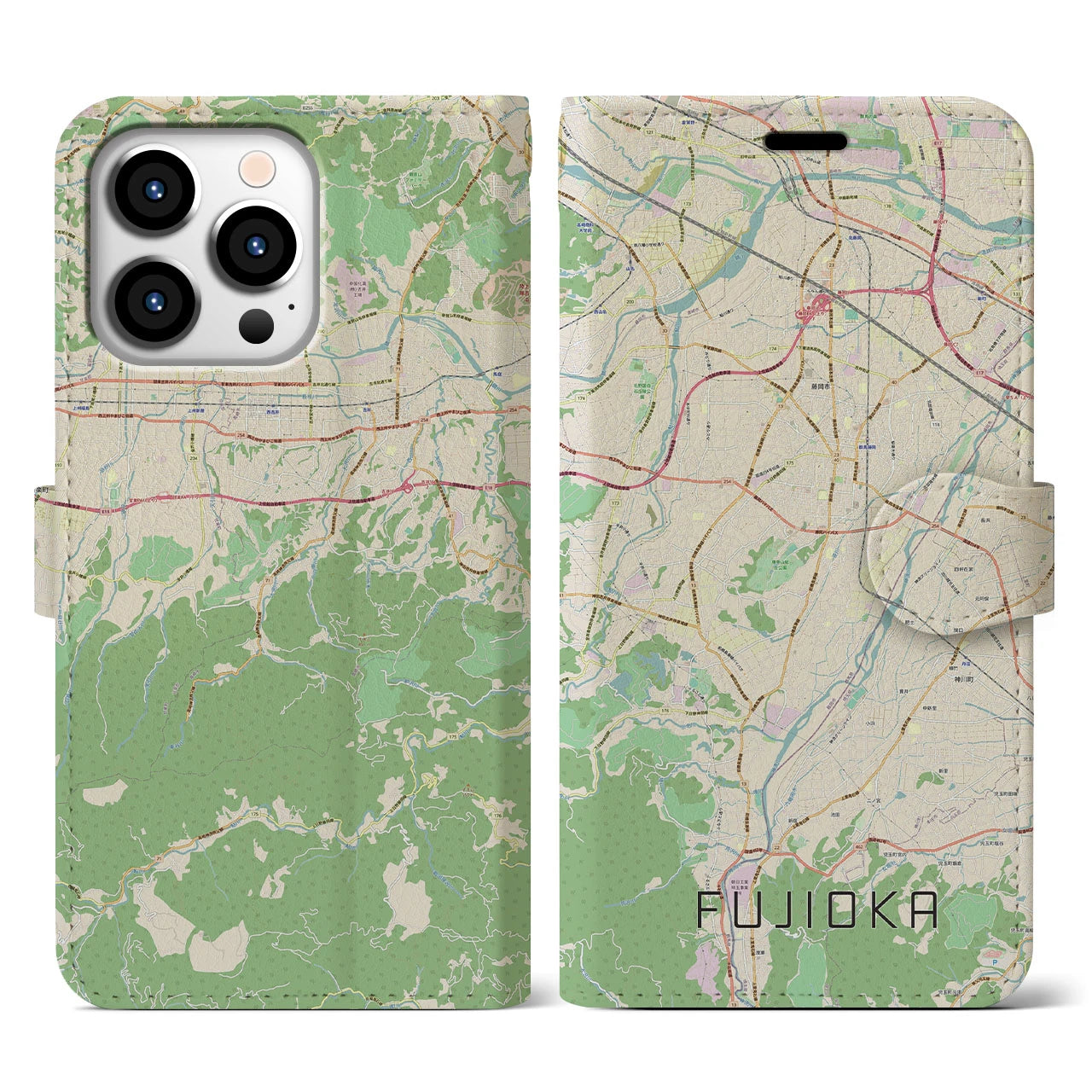 【藤岡(群馬県)】地図柄iPhoneケース(手帳タイプ)