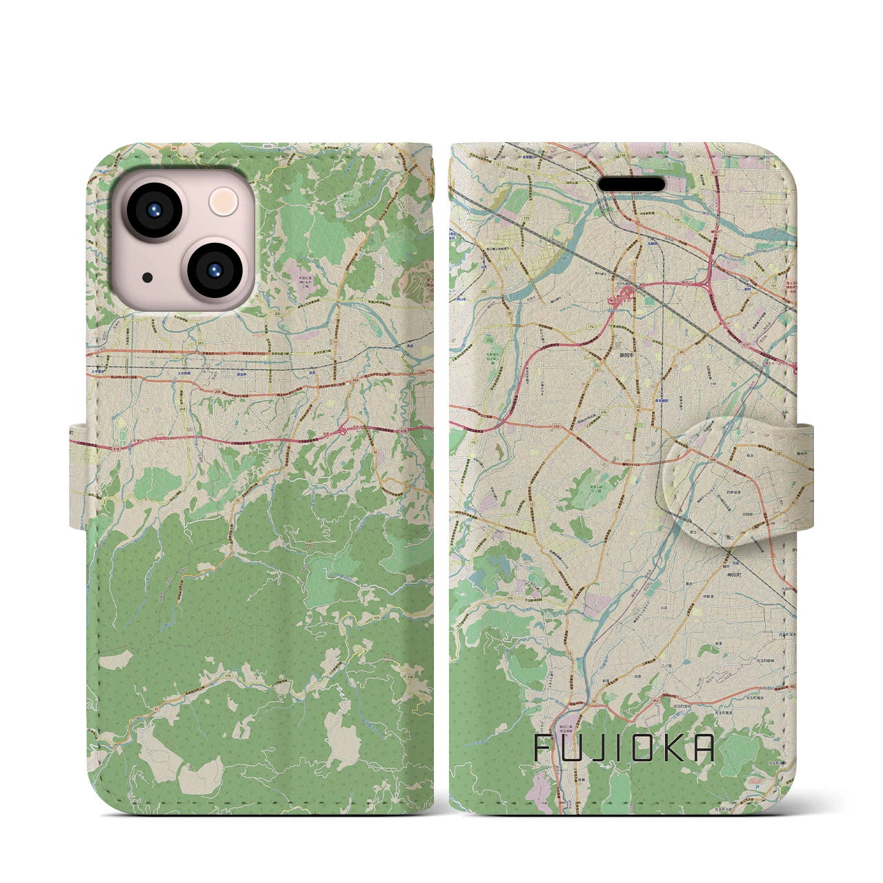 【藤岡(群馬県)】地図柄iPhoneケース(手帳タイプ)