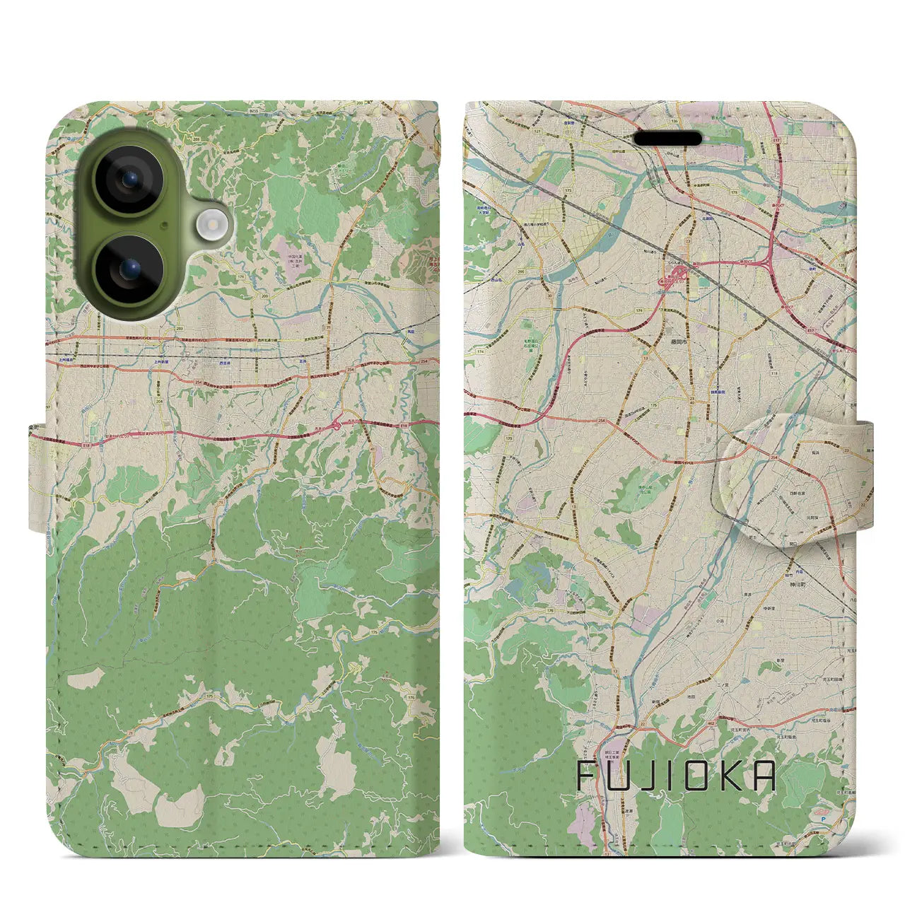 【藤岡(群馬県)】地図柄iPhoneケース(手帳タイプ)ナチュラル・iPhone 17 Pro Max 用